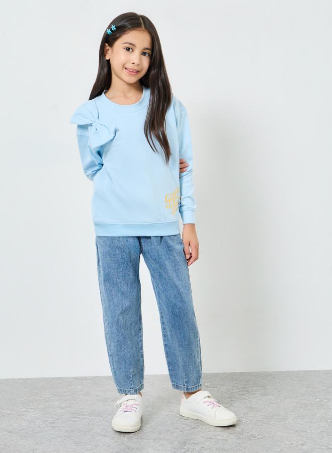 ستايلي سويت شيرت مطبوع بتفاصيل فيونكة - Image 1